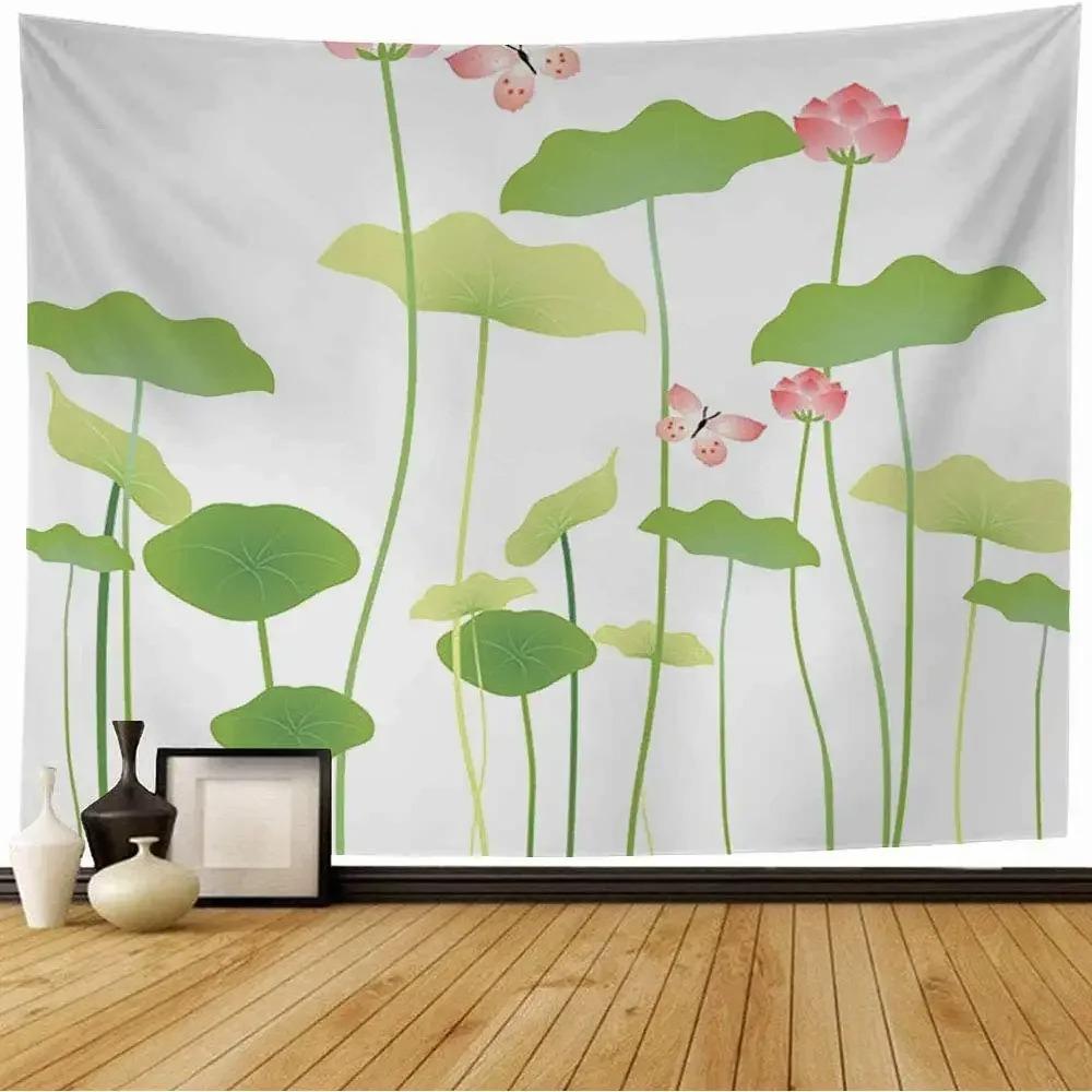 Watercolor Floral Lotus Tapestry Office Living Room Decoration Home Wall Tapestry