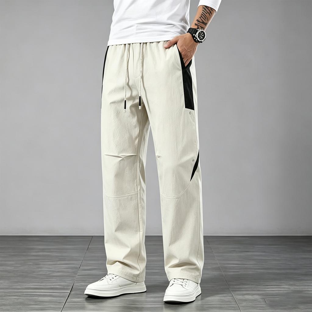Men's Quick-Dry Casual Trendy Straight Leg Plus Size Color Block Pants for Spring and Fall