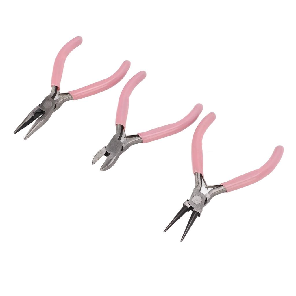3Pcs Pink Jewelry Pliers Round Needle Diagonal Nose Carbon Steel Sturdy Durable Pliers Set for Crafts DIY