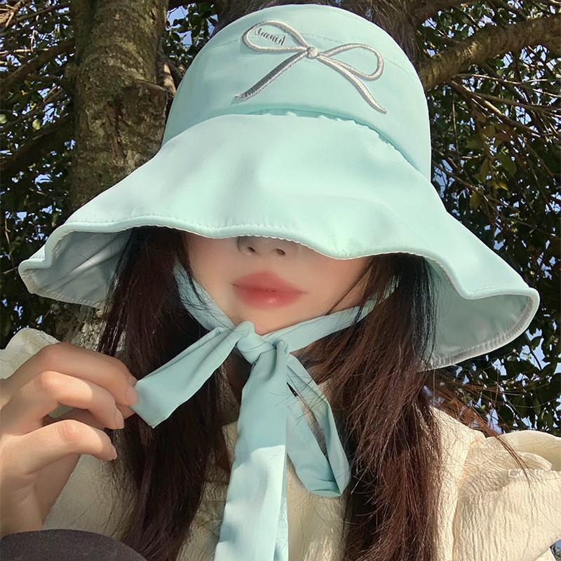 Stylish Solid Color Bowknot Sun Protection Fishing Hat For Women Summer 2024
