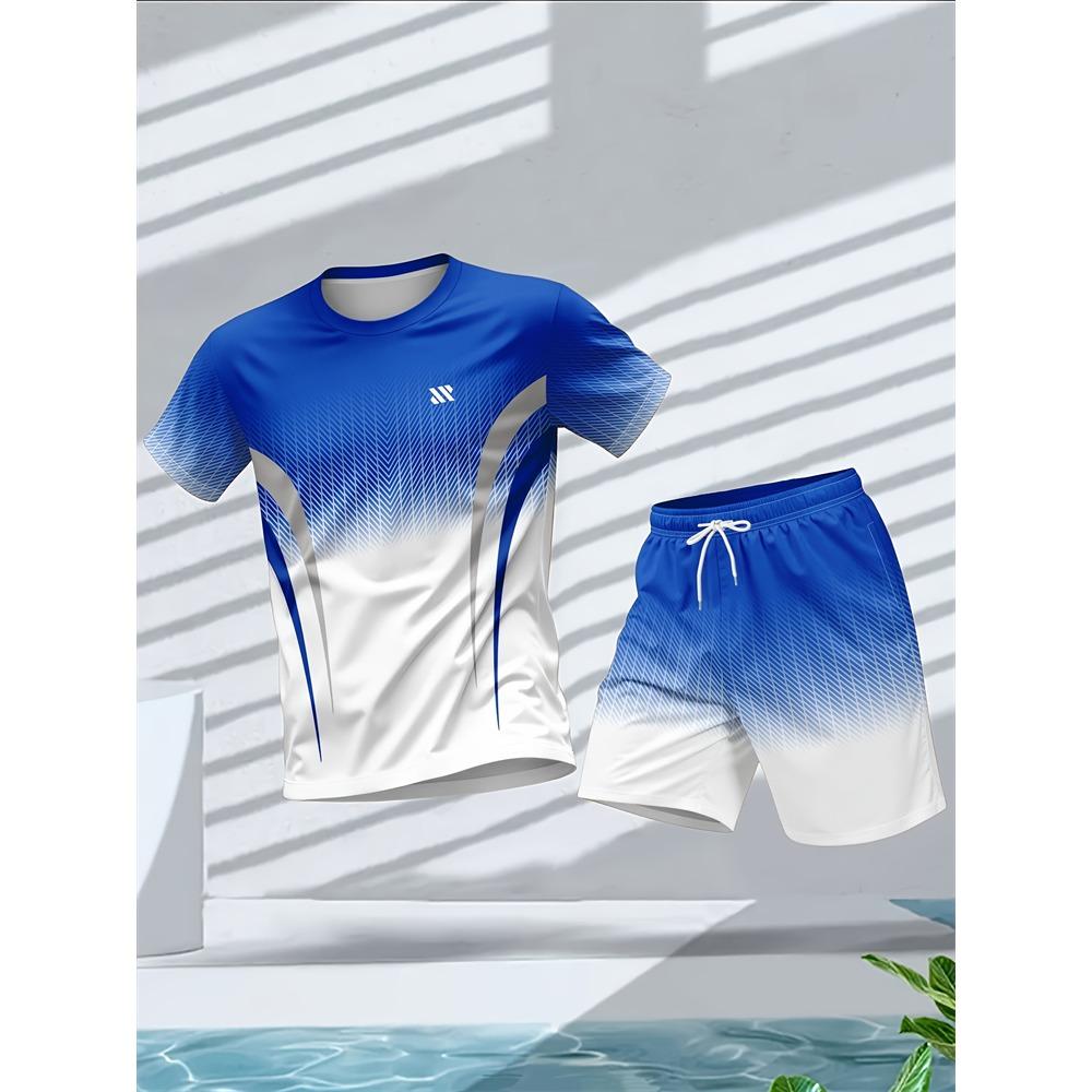 Plus Size Men's Quick-Dry Short-Sleeve T-Shirt and Shorts Set Men's Breathable Athletic Set Fitness T-Shirt and Shorts Set