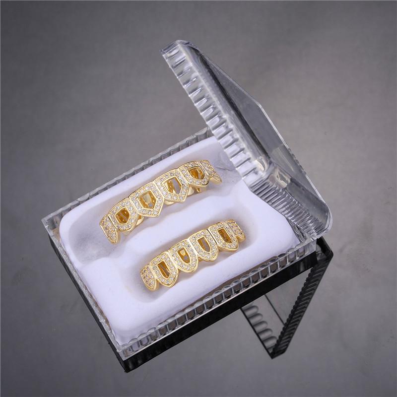 Echter Hiphop Körperschmuck Iced Out Labor Diamant Oberzähne und Unterzähne Vampir Zahn Grills Halloween Goldzähne Grillz