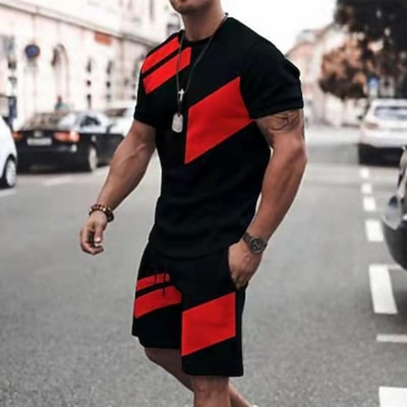 Men's Tracksuit Shirt Shorts and T Shirt Set Short Sleeve Crew Neck Spring Summer Sports Fashion Designer 2 Piece Outdoor Casual