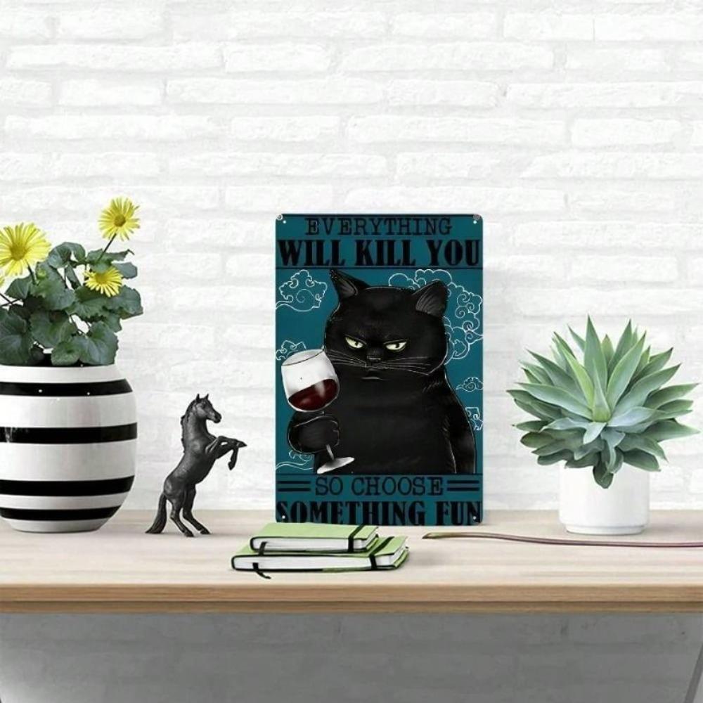 Vintage Black Cat Metal Poster Wall Art Bar Gift 20x30cm