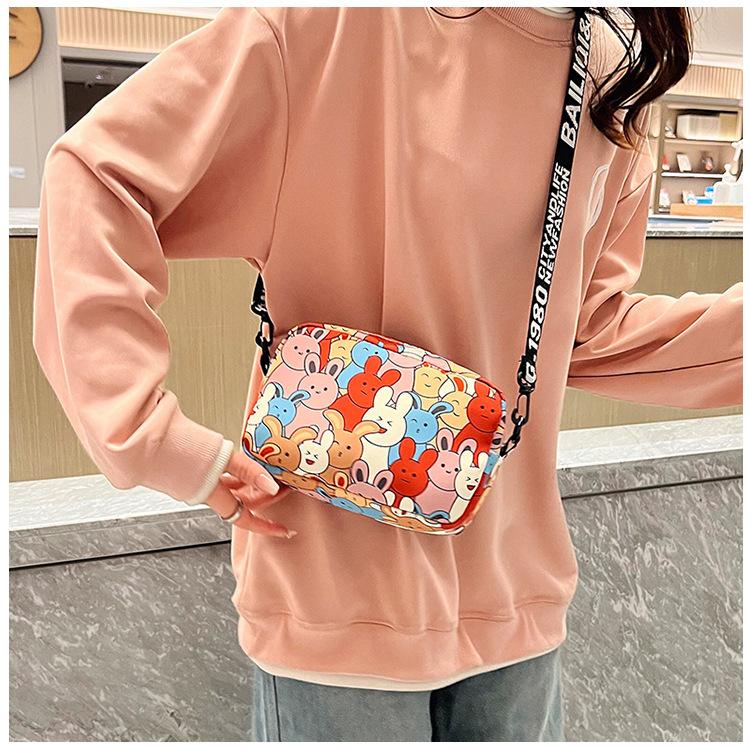Cartoon Oxford Cloth Crossbody Bag for Women, Cute Print Square Shoulder Purse, Casual Daily Handbag CLE