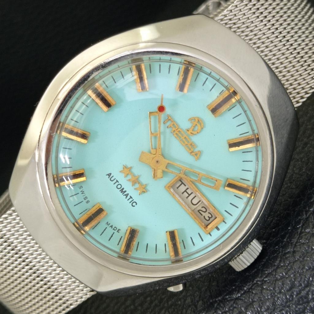 

ВИНТАЖНЫЕ АВТОМАТИЧЕСКИЕ ШВЕЙЦАРСКИЕ МУЖСКИЕ ЧАСЫ TRESSA ЦВЕТ МОРСКОЙ ВОЛНЫ ЦИФЕРБЛАТ a702093-5 R208-a702093