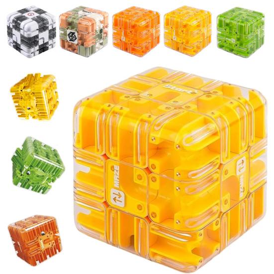 2Pcs Rolling Ball Maze Cube Kids Brain Teaser 3D Puzzle Maze Cube Toddlers Stress Relief Logical Thinking Training Bead Maze Educational Toy