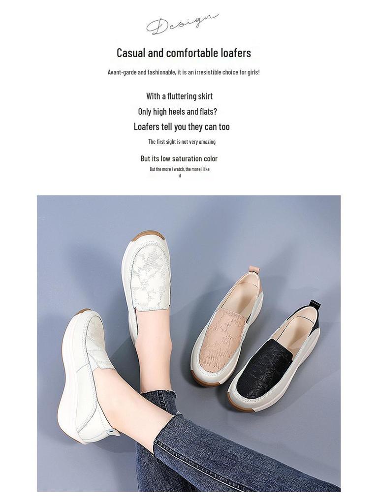 Women's Slip-On Thick-Soled Sponge Cake Loafers - Versatile, Non-Slip, Casual Flats In Large Sizes.