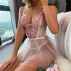 Popular European and American Sexy Mesh Embroidered Underwear Perspective Suspender Set Nightdress Loungewear