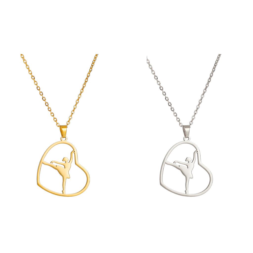 Elegant Heart Pendant Necklace Gymnastics Charm Necklace Adjustable Chain Necklace Titanium Steel Texture for Girls