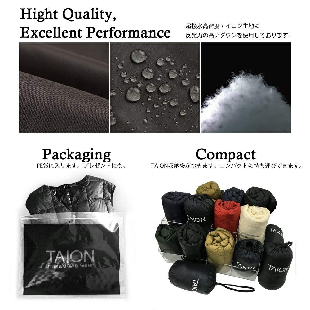 TAION Crew Neck Button Inner Down Jacket Size L (TAION-104) Beige,