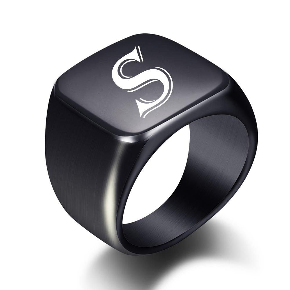 2025 Minimalist 26-Letter Smooth Titanium Steel Ring, Stainless Steel, 18MM Wide, Unisex