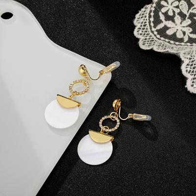 Boucles d'oreilles bohémiennes Vintage en forme de coquille ronde pour femmes, pendentif en Zircon scintillant, Clip de manchette, bijoux cadeaux de fête de mariage