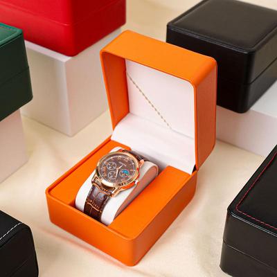 Black Single Watch Gift Box with Pillow PU Leather Wristwatch Display Case Organizer for Men Clamshell PU Leather Watch Cover