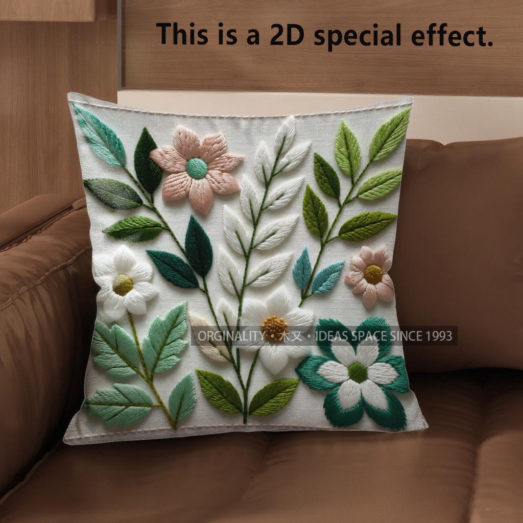 

2D Floral Embroidered Pattern Decorative Pillow Covers Pattern Cushion Cover Suitable For Sofa Bedroom Car Pillow Cover 40x40cm
