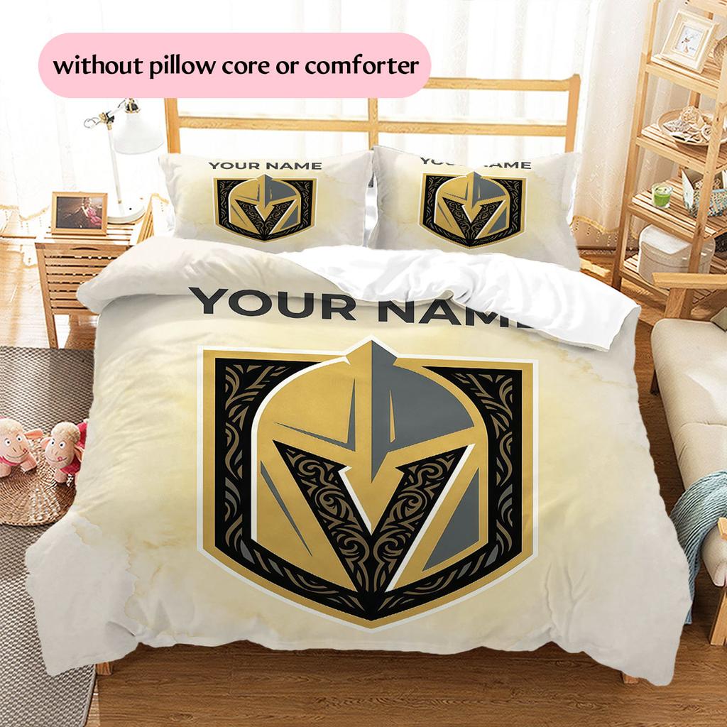 Custom Name,Vegas Golden Knights Pattern Bedding Home Decoration Birthday Gift ( 1 duvet cover + 2 pillowcase, without core),fan merchandise.