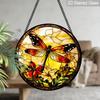 2D Flat Stained Glass Dragonfly Window Decoration, 7.87inches Colored Glass Plate with Chain Window Door Wall Decor, Charming Spring Summer Sun
