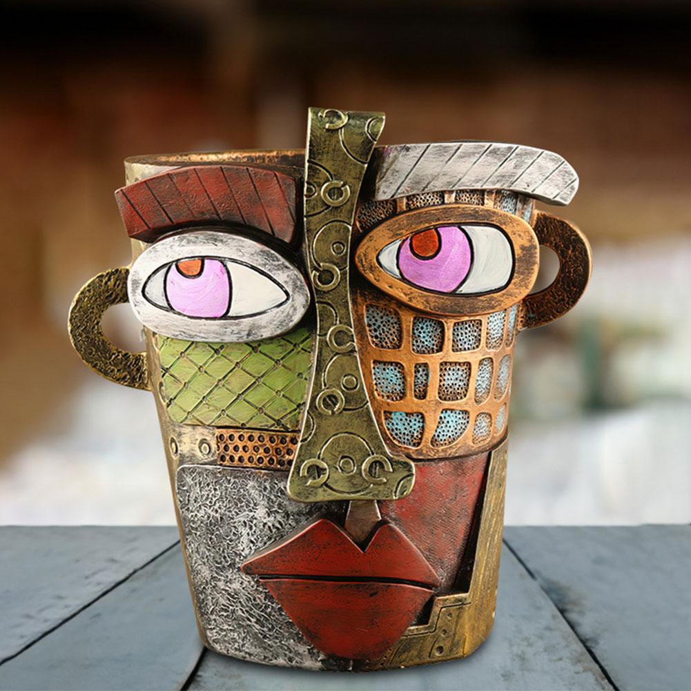Resin Abstract Beauty Face Flower Pot Abstract Face Flower Pot Colorful Face Abstract Planter for Plant Lover Gift