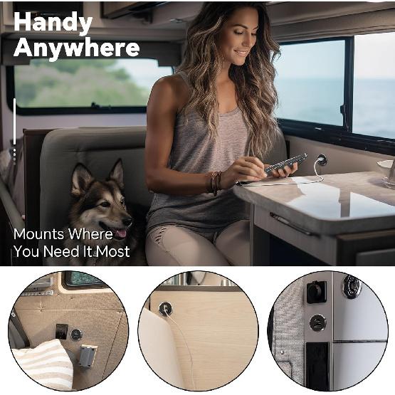 12V USB Outlet All-Aluminum QC 3.0 USB-A & USB-C PD3.0 Dual High-Speed Charger Socket, Recessed Mount Type-A Type-C Port for Camper Van Trailer RV