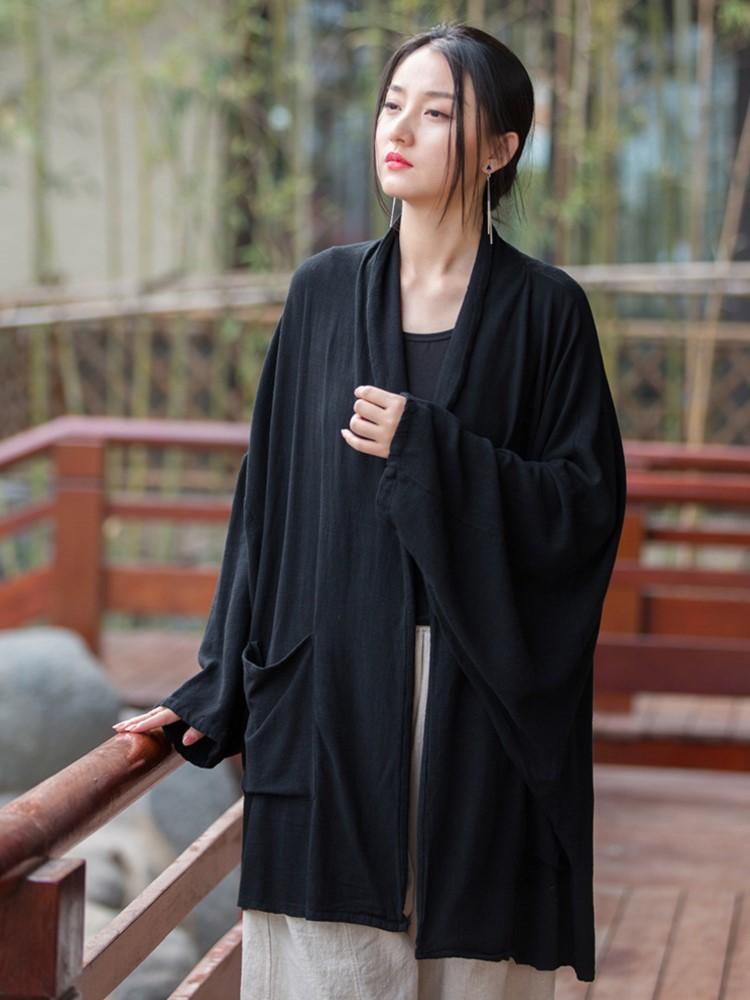 Johnature Women Vintage Solid Color Shirts Tops Long Sleeve Linen Spring Blouses Bat Sleeve Shirts