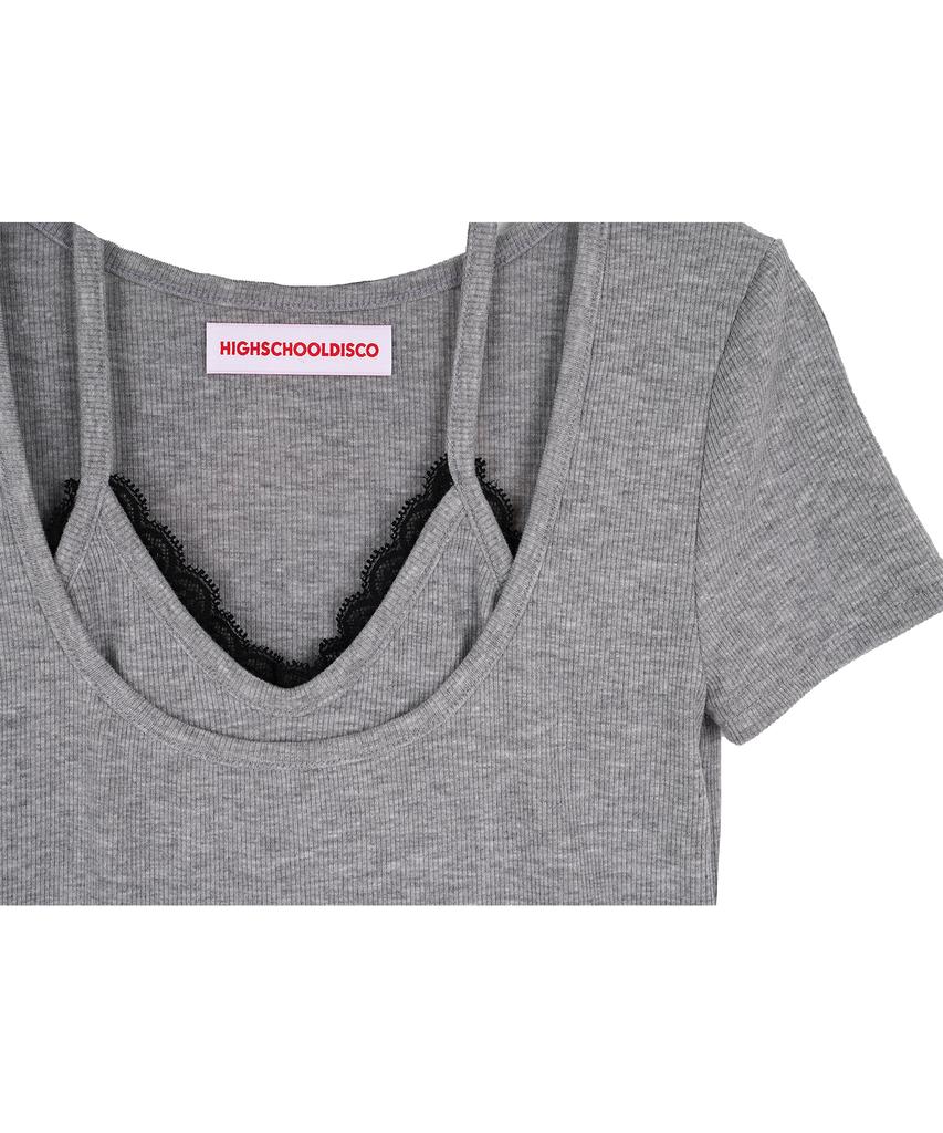 HIGH SCHOOL DISCO Lace Halter Neck Short Sleeve T-Shirt Gray