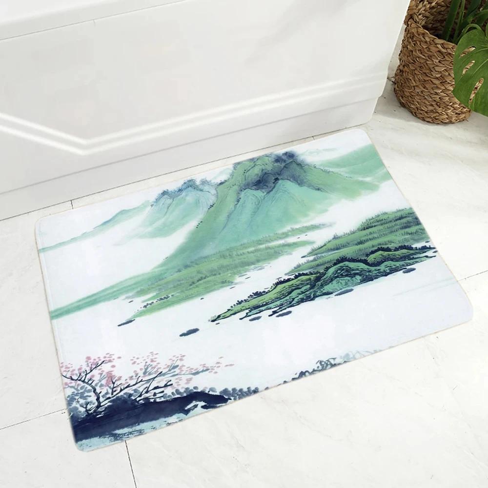 Chinese Ink Painting Floor Mat for Living Room Bedroom Kitchen Decor Non-Slip Carpet Landscape Print Doormat Soft Bathroom Mats