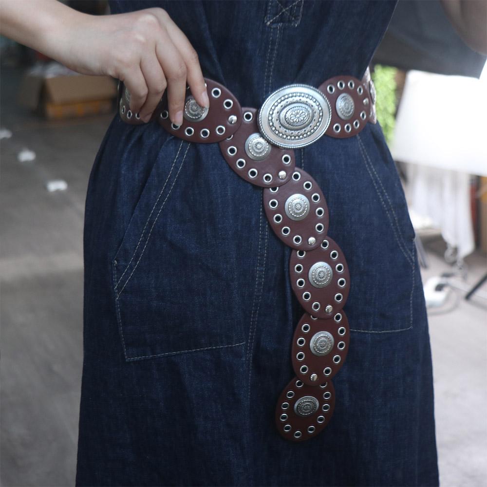 Jeans Decor Cowboy Waistband Zinc Zinc Alloy Oval PU Hollow Belt Cowgirl Buckle Belt Dress Decoration