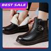 Winter Mother Cotton Shoes Soft Leather Thickened Elderly Short Boots Velvet Warm Flat Bottom Shoes Women