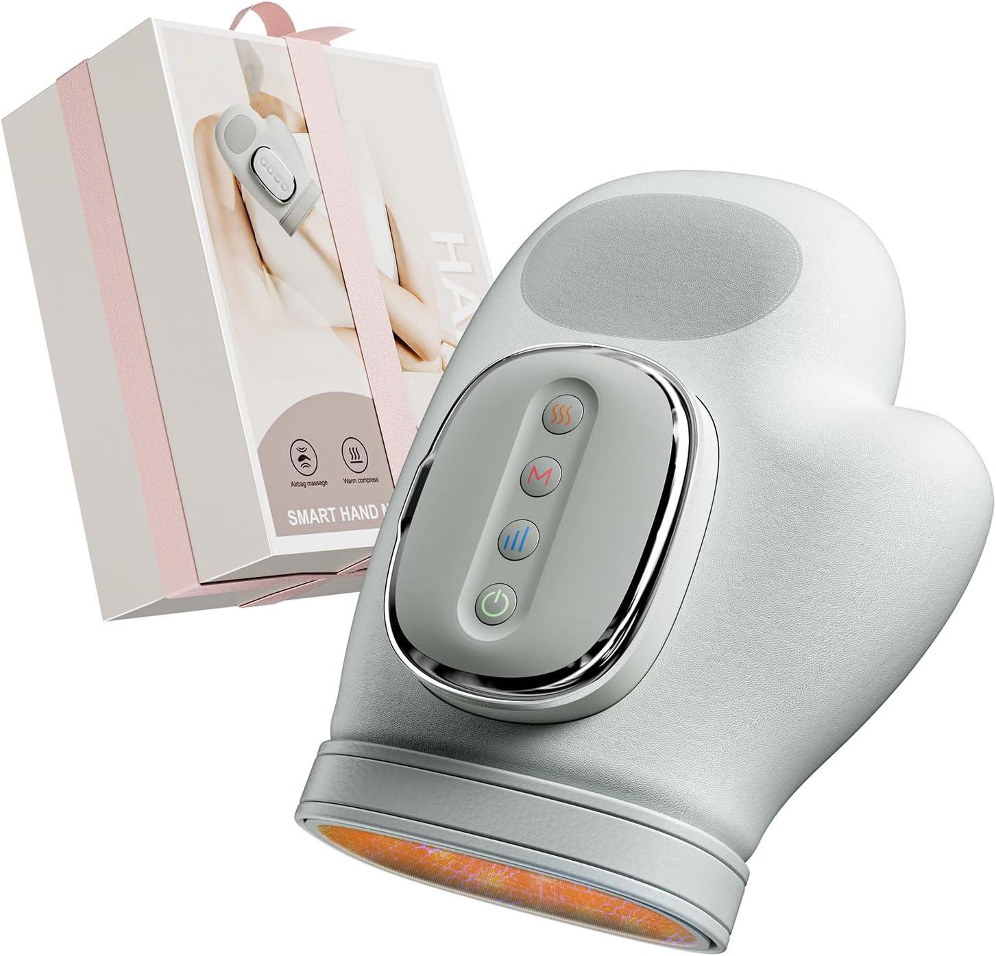 

Cordless Electric Hand Massager with Heat & Compression: 5 Levels 3D Wave Pressure білий