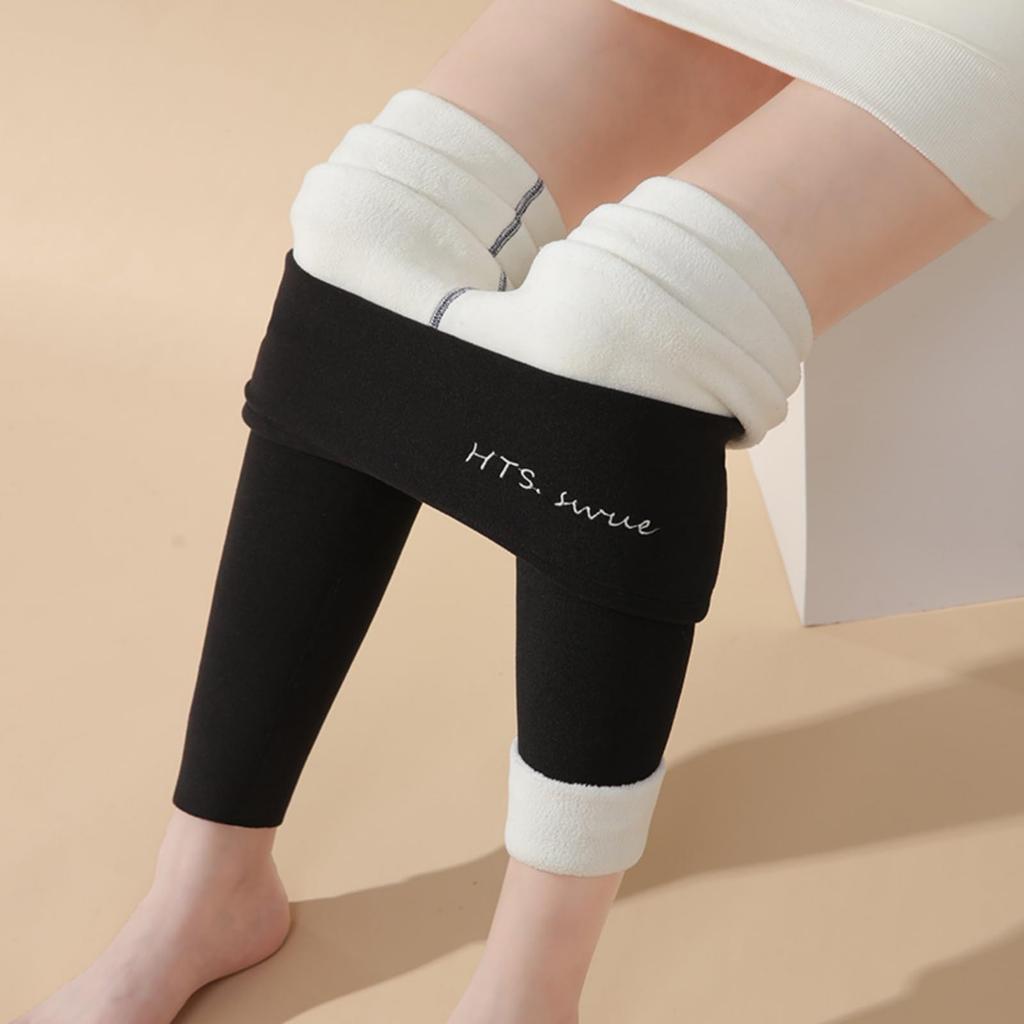 Women's High Waist Casual Pants Color Fleece Thermal Leggings Winter Long Fleece Trousers Plush Running