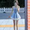 Elegant Plaid Bow Puffy Short Skirt Halter Dress for Women - Summer 2026