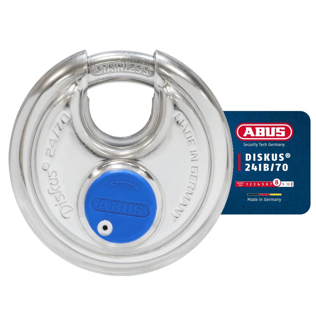 ABUS Discus Cylinder Stainless Heavy-Duty Padlock, Steel, 24IB-70