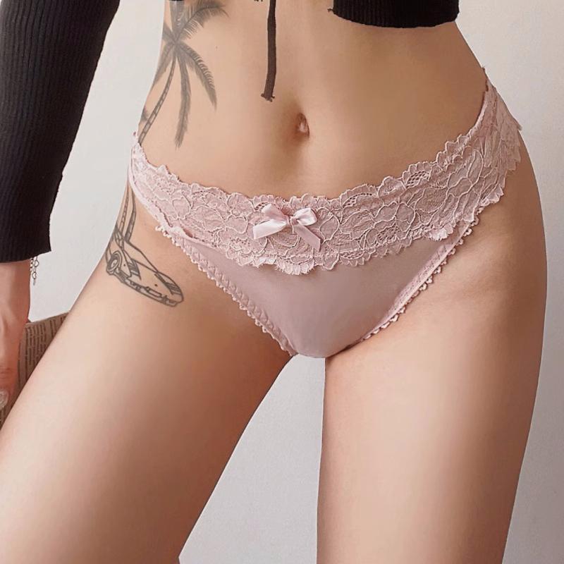 Dámské sexy krajkové kalhotky s nízkým pasem, šněrovací mašličky, dámské kalhotky s G-string spodním prádlem, s pokušením
