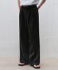 DRAW FIT Double-Pleated Elastic Wide Linen Slacks [Black]