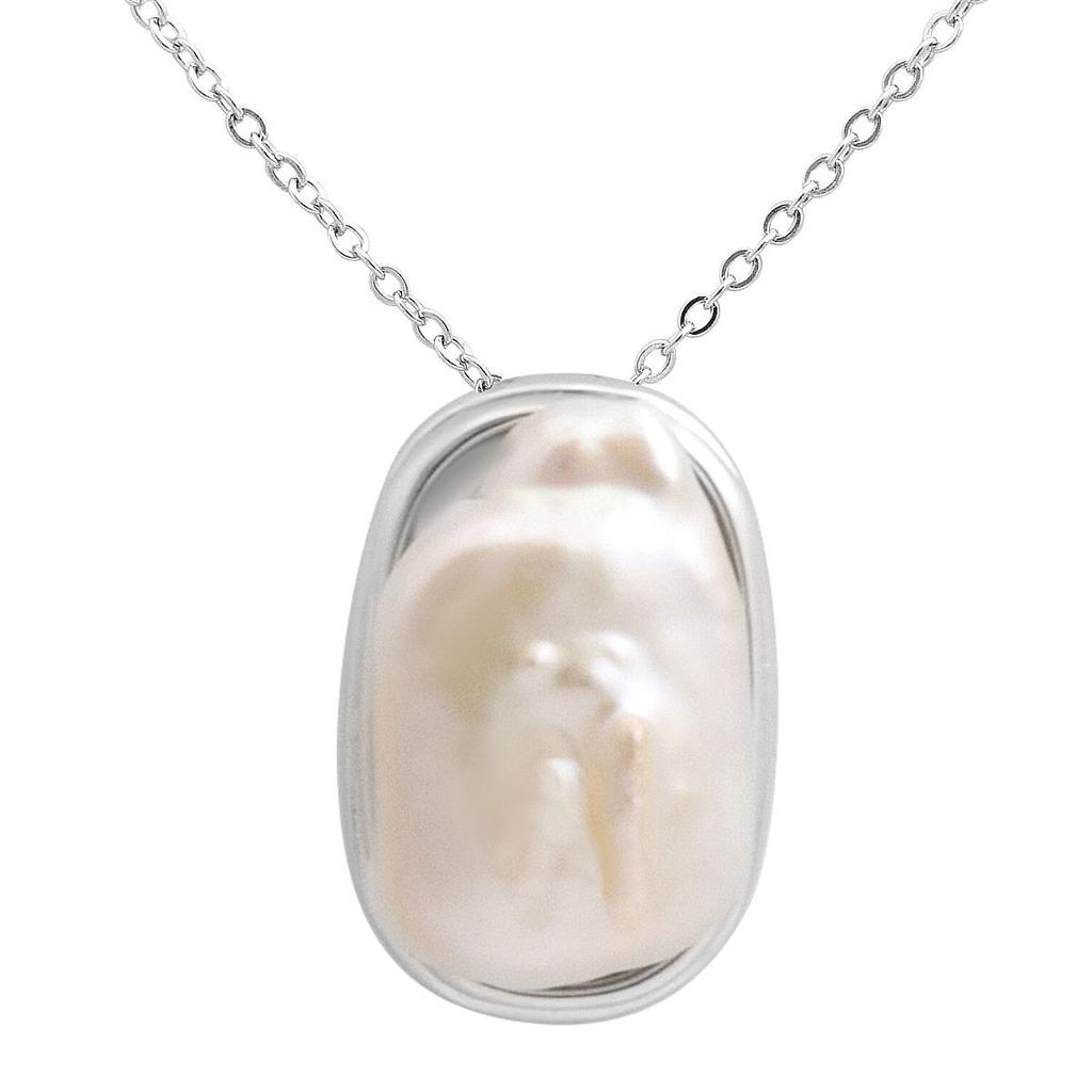 Silver Necklace with Natural Baroque Pearls, Item Weight 14.26 G (2185314)