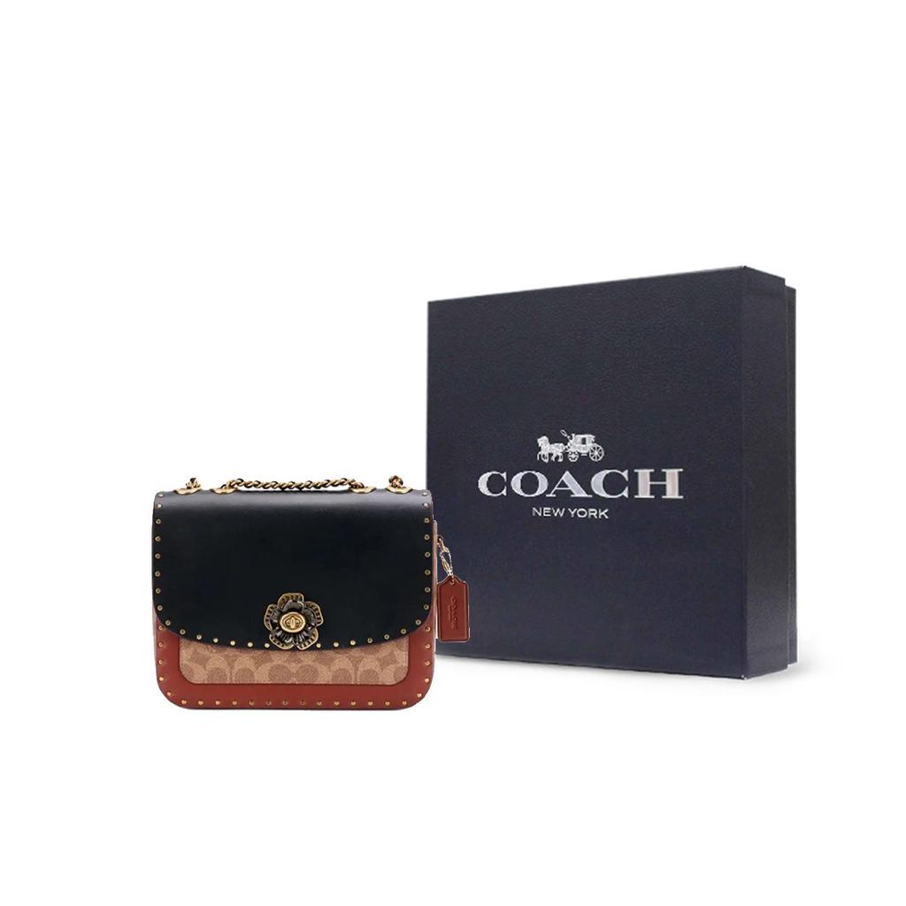 Coach Madison 24 Camellia Logo Turnlock Shoulder Bag Women Shoulder Bag Embroidered-Red Black CW454-B4WG4