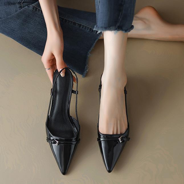 French Light Mouth High-heeled Shoelaces, Small Fragrant Single Shoes, Skirt Temperament, One-word Thin Heels, Women Wear Sandals, Bag Head, with Ce