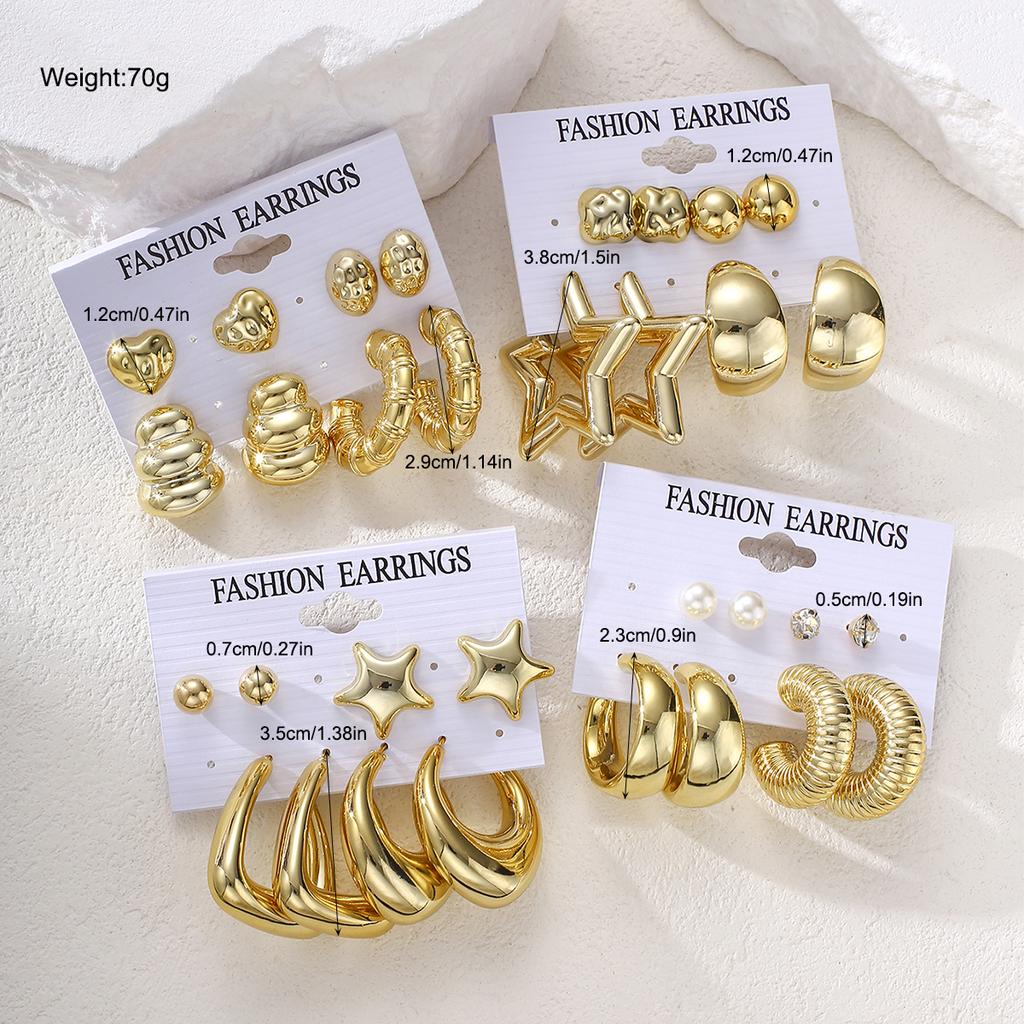 16 Pairs Punk Geometry CCB Earrings Set For Women Fashion Creative Pearl Water Drop Heart Thick Stud Earring Daily Party Jewelry