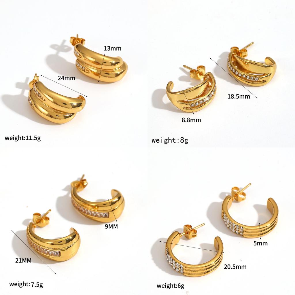 Geometric Stainless Steel Hoop Earrings For Women With Cz Stones Fashion Jewelry