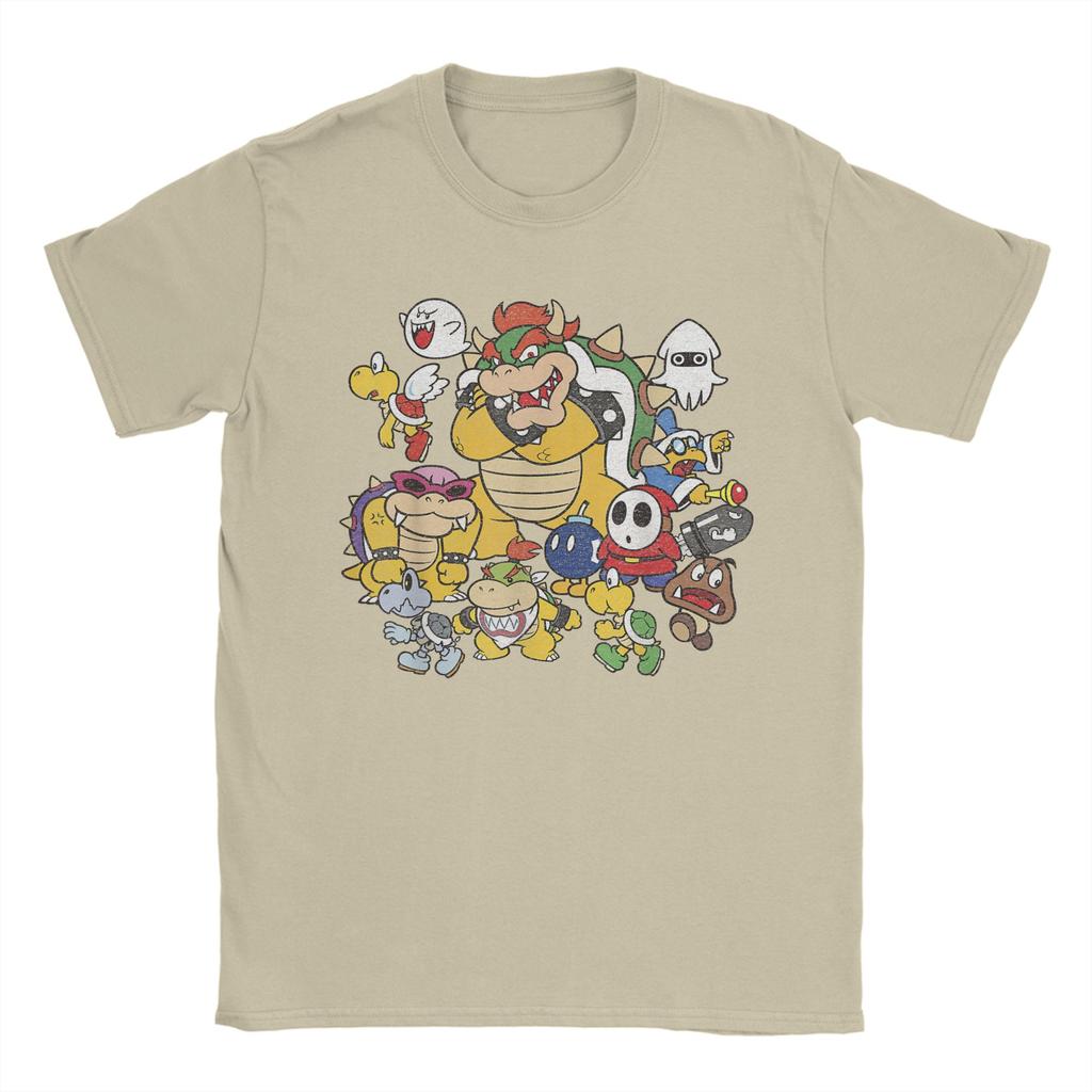 Super Marios Bowser Enemy Group Shot T Shirt for Men 100 Cotton Awesome TShirts Tee Shirt Short Sleeve Clothes Plus Size