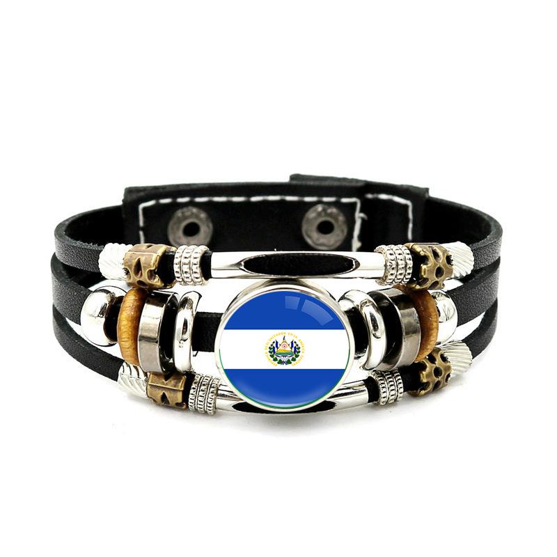 Factory National Country Flag Design Bracelet Crystal Bead Snap Button Sports National Team Jewelry Gift Leather Wrap Bracelet
