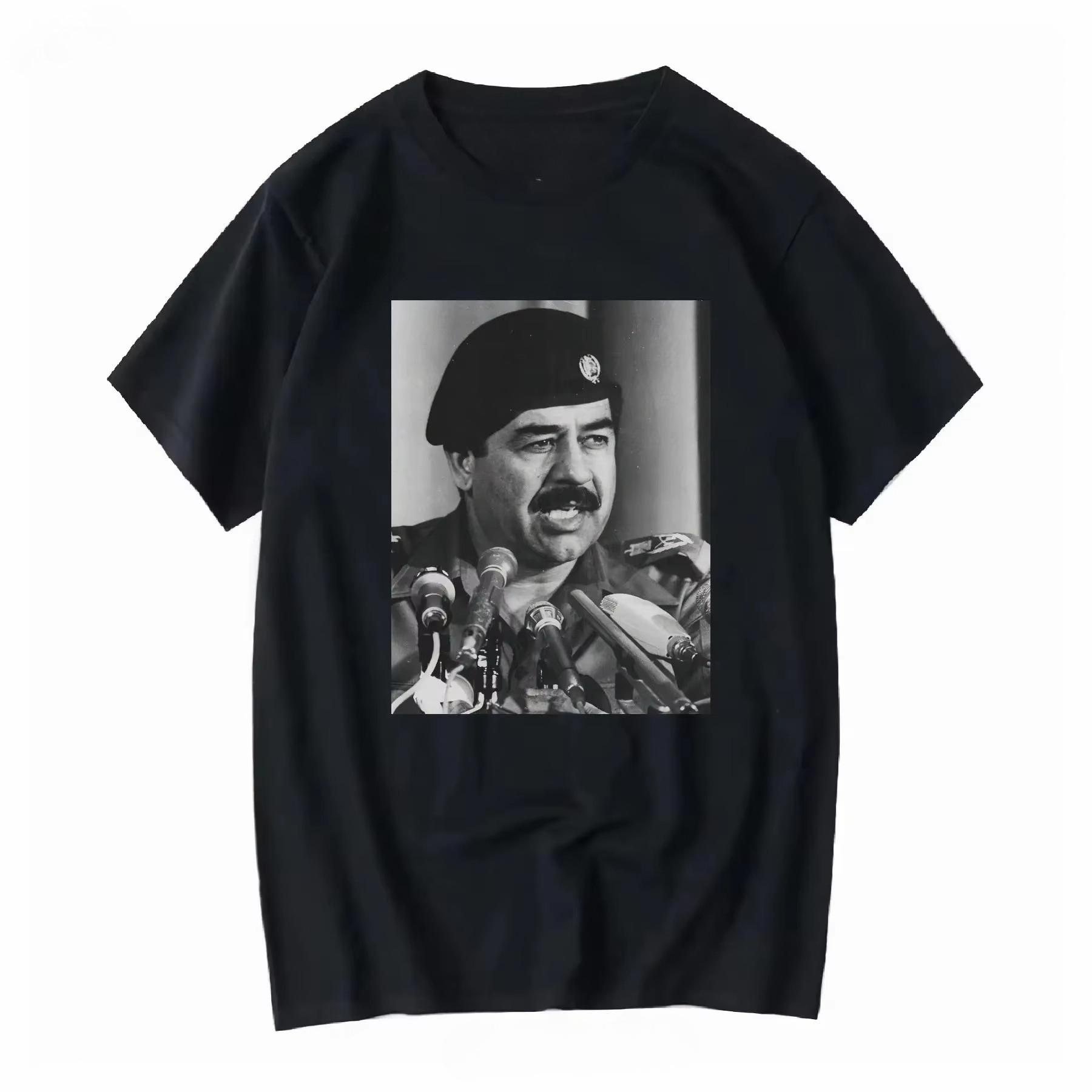 2026VINTAGE SADDAM HUSSEIN T SHIRT TEE PICTURE PHOTO Old Historical Iraq Gray 1700 Vintage Breathable Top for Everyday Wear L