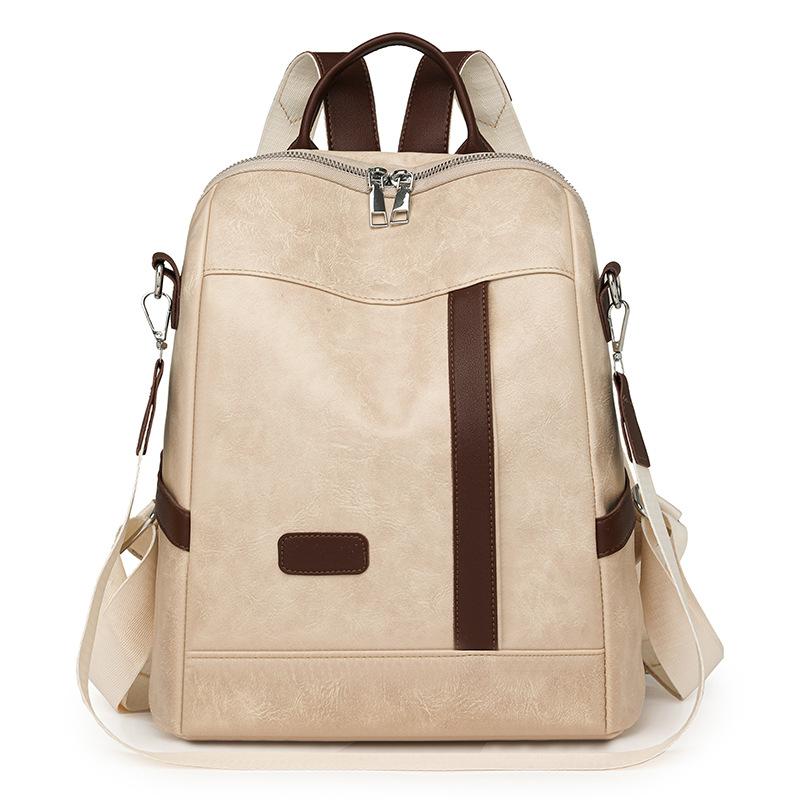 

Рюкзак из мягкой кожи женский большой вместимости, рюкзак в стиле преппи, износостойкая легкая дорожная сумка бежевый