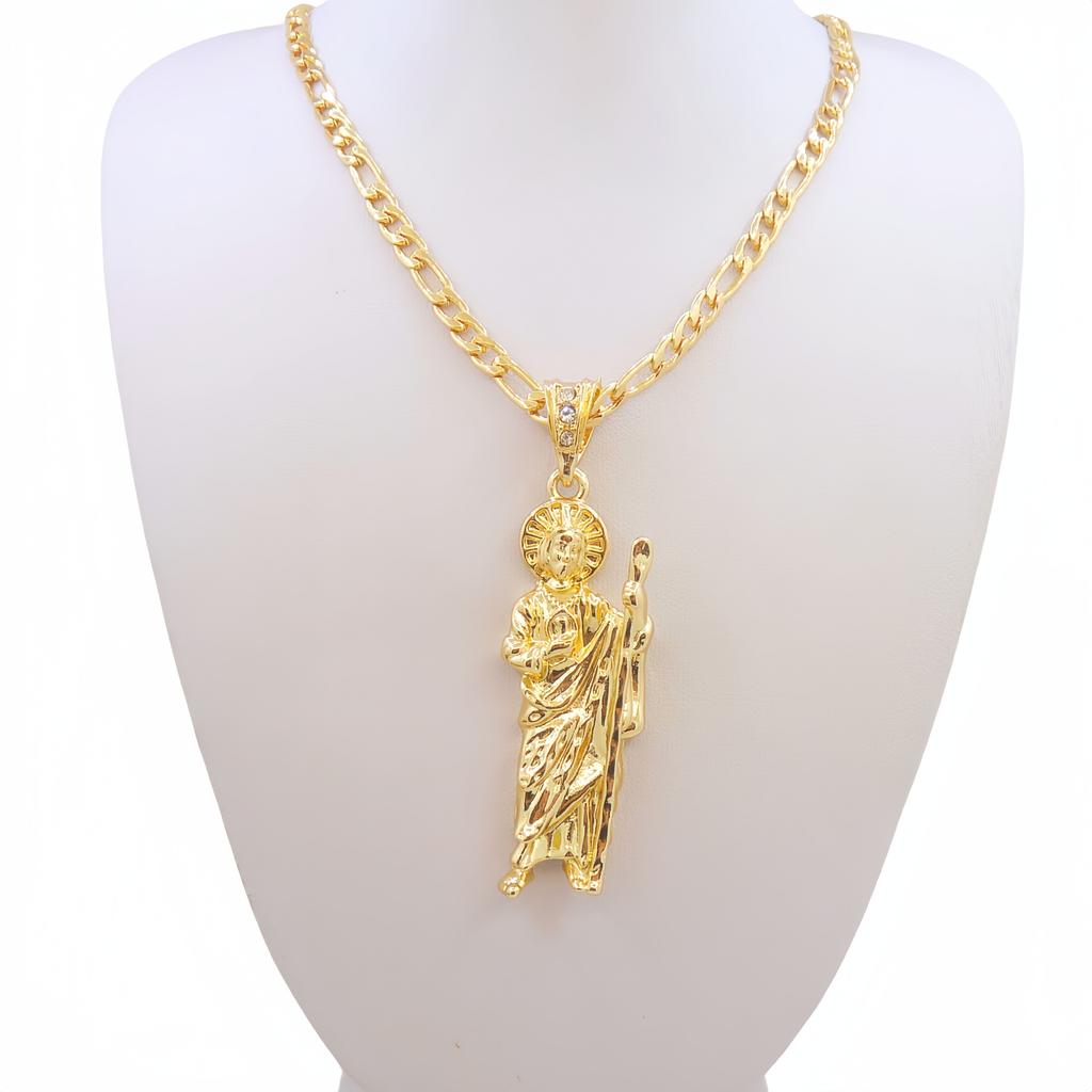 Green St. Jude Pendant Necklace - St. Judas San Judas Tadeo Figaro Chain Catholic Saint Zircon for Men Women