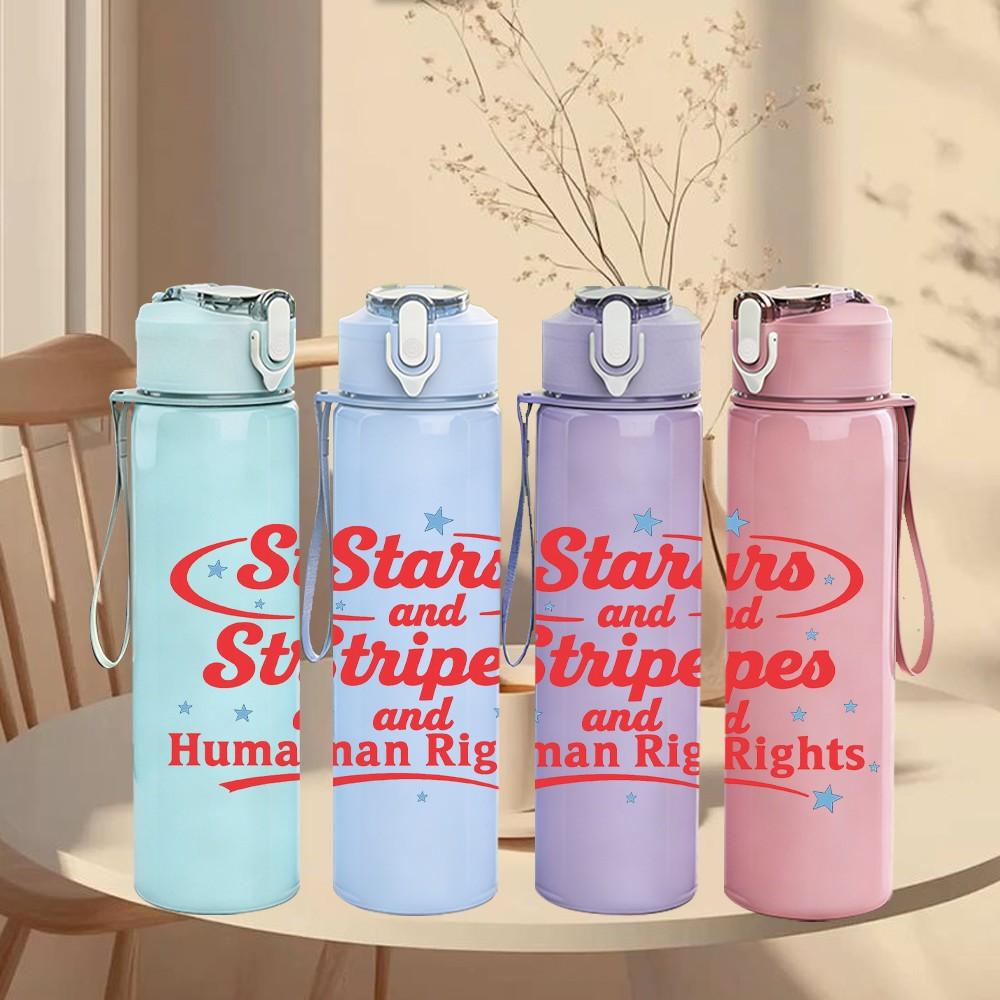 1PC Stars And Stripes Human Rights Text 750ml Color Plastic Sports Water Bottle Leakproof Flip Straw Lid Suitable for Sports Office Home Use