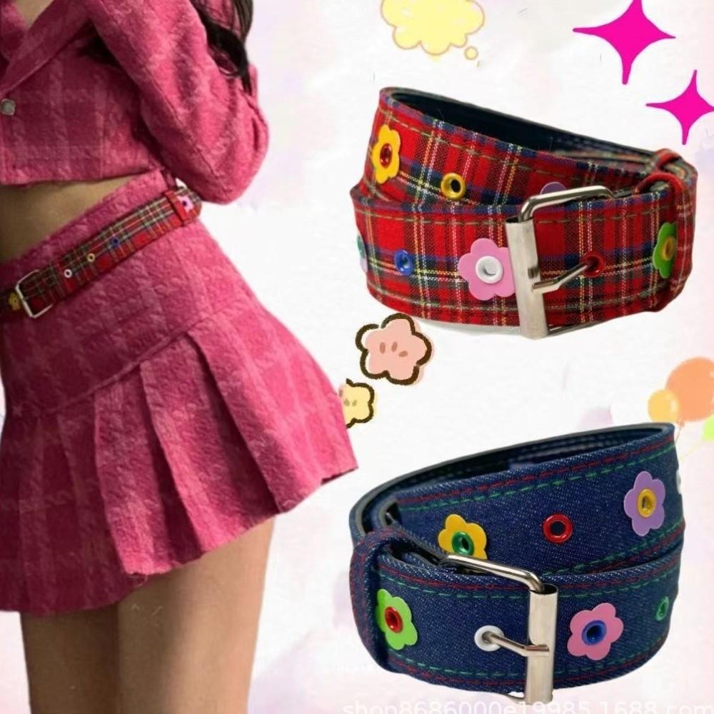 Y2k Dopamine Flower Belt Korean Style Women's Jeans Belt Fashion Pin Buckle Waistband Women Gifts