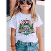 European Size Girls Round-neck Short-sleeved T-shirt with Camping and Picnic-themed Print