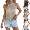 Top in Maglia Senza Maniche Design a Traforo Canotta Pullover Leggero Abbigliamento Casual Estivo Tessuto Morbido Vestibilità Comoda