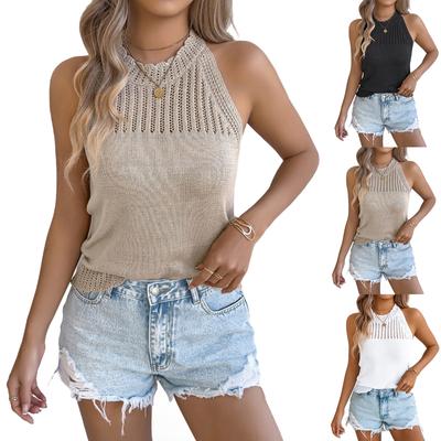 Sleeveless Knit Top Hollow Out Design Pullover Tank Top Lightweight Summer Casual Wear Soft Fabric Comfortable Fit