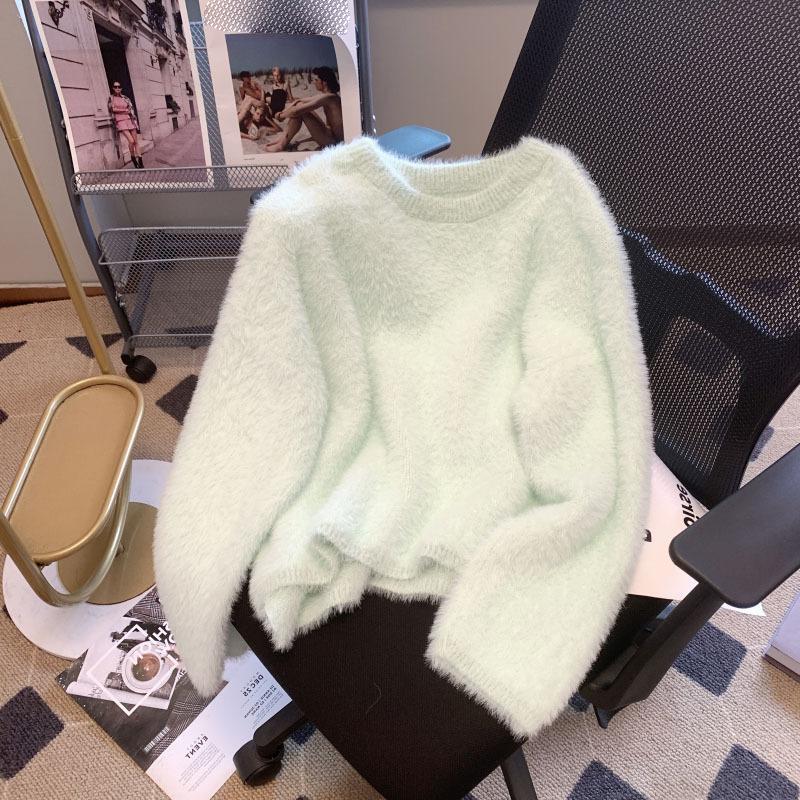Pull d'extérieur ample pour femmes, style printemps et automne, doux et gluant, court devant et long derrière, fente en vison